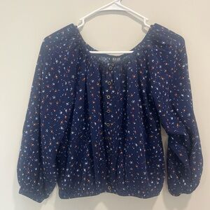 a.n.a Navy Floral Button-Front Blouse